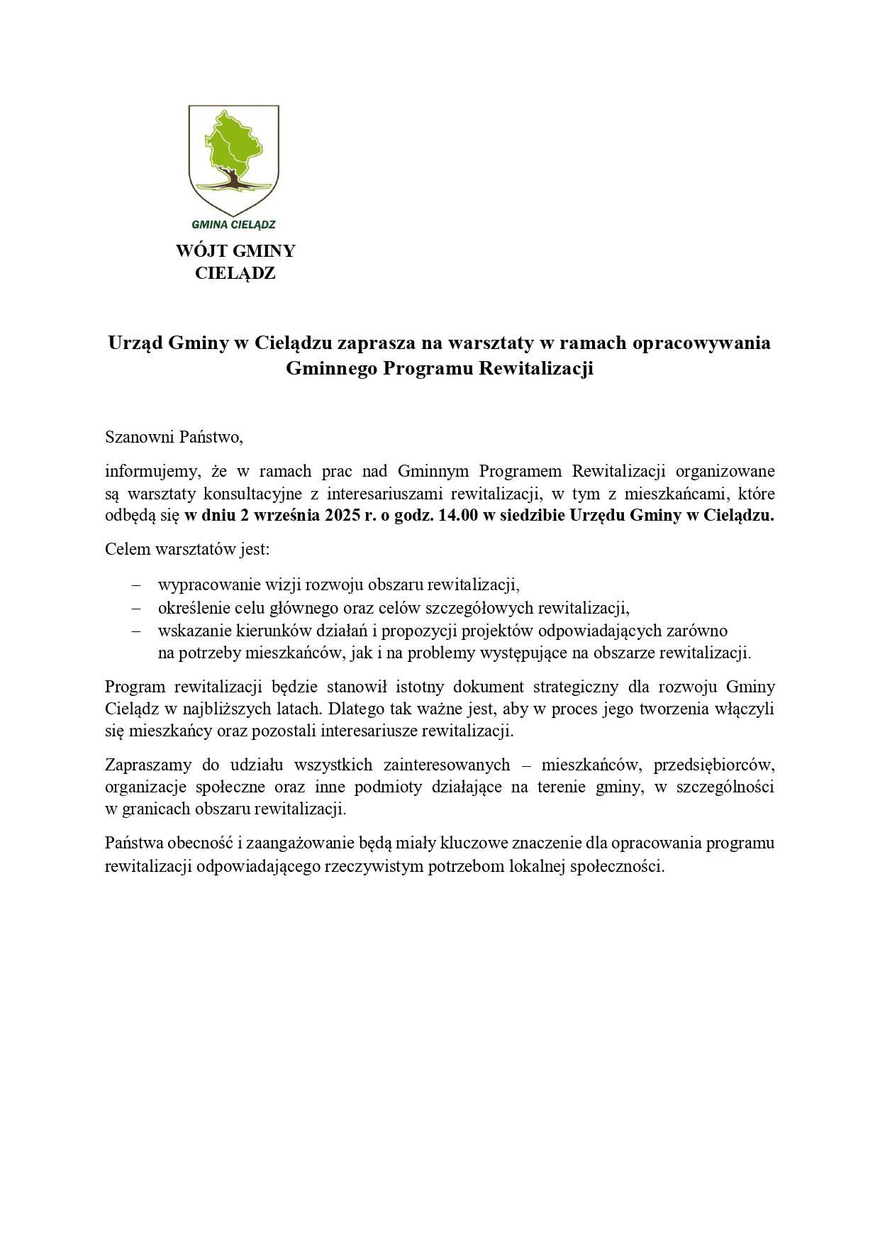 Informacje o warsztatach konsultacyjnych