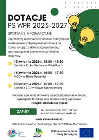 spotkania informacyjne dotyczące możliwości pozyskania dofinansowania w ramach Planu Strategicznego dla Wspólnej Polityki Rolnej 2023–2027.